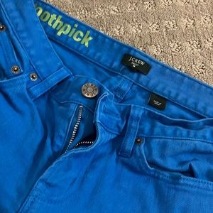 Bold blue JCrew stretch toothpick pants